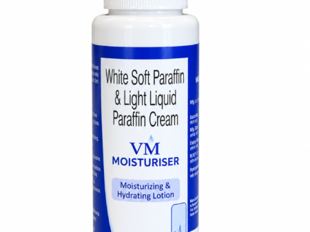 VM Moisturiser 100 ml bottle containing White Soft Paraffin and Light Liquid Paraffin Cream by Ven Medicament.